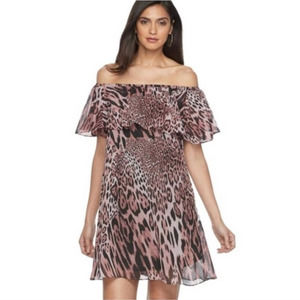 JENNIFER LOPEZ Off the Shoulder Animal Print Mini Dress Size L